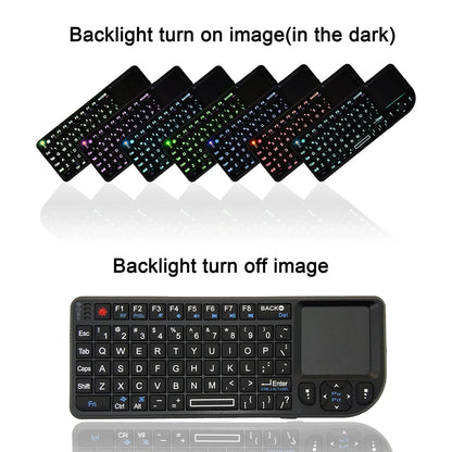 A8 Mini Wireless Keyboard 2.4G 7 Color Backlit 3 in1 Handheld Keyboard with Touchpad Air Mouse for Android TV Box PC Tablet