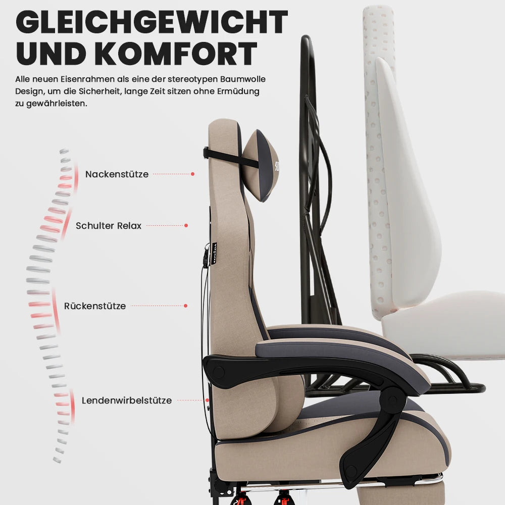 SUKIDA Ergonomischer Racing-Gaming-Stuhl, verstellbar und drehbar, mit Kopfstütze und Lendenwirbelstütze für Büro und Gaming