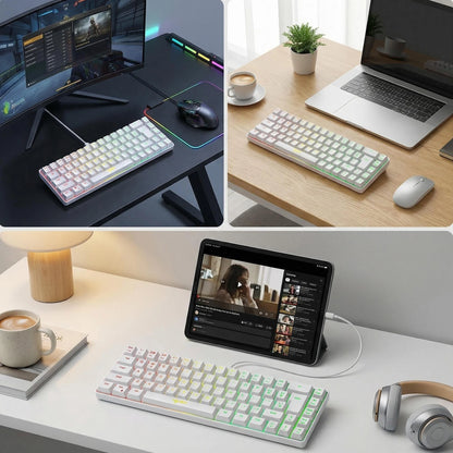 Ultra-Compact 65% Size Gaming Membrane Keyboard, Ergonomic RGB Backlit, Portable 68-Key Wired Office Keyboard with USB Plug-in,