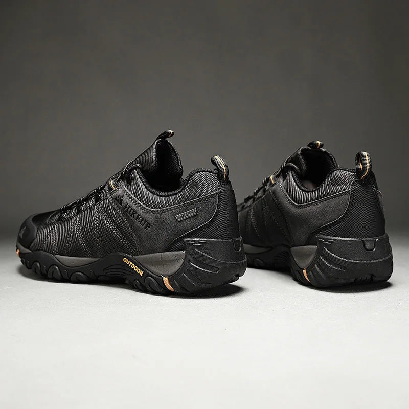 HIKEUP Four-Season Men's Hiking Shoes Outdoor Sports Genuine Leather Wear-Resistant Climbing Shoes Rubber Sole Trekking Sneaker