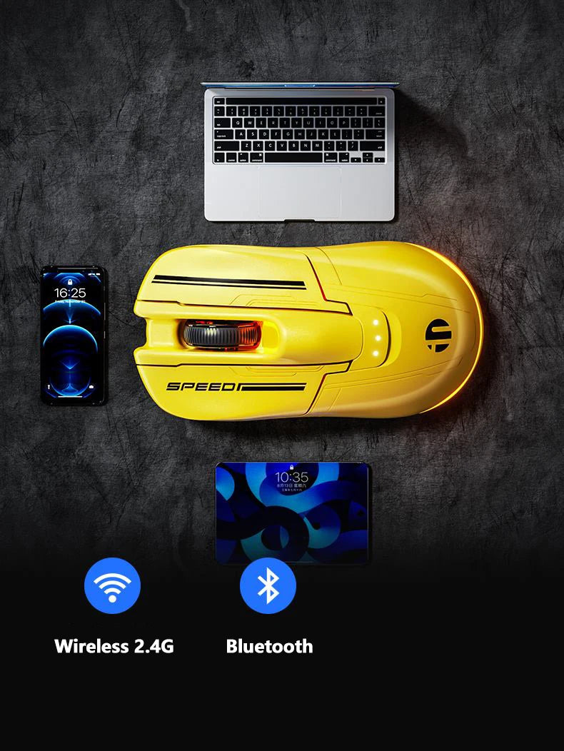 INPHIC Super Racing Car Series Wireless Bluetooth Gaming Mouse, 12800 DPI Rechargeable RGB Gaming Mouse with Battery Display, Customizable Wireless Mouse
