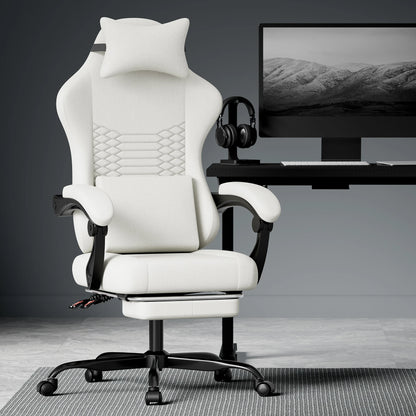 Dark Gray Fabric Gaming Chair Ergonomic Racing Office Chair with Massage, Footrest, Adjustable Headrest & Lumbar Support for PC Gaming