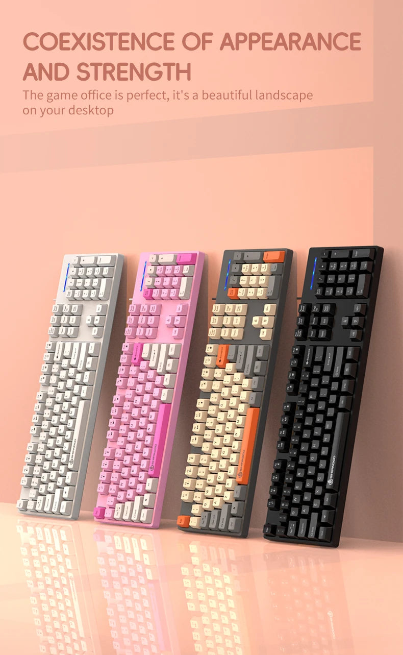 104Keys Wired Gaming Keyboard Ergonomics Splash Water Colorful ABS Wear-resistant Keycaps Keyboards with Technology Light Key