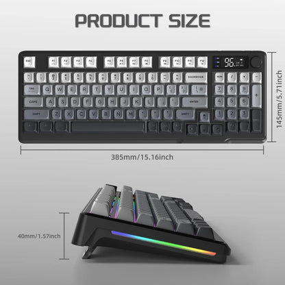 FREEWOLF M96 Wireless Keyboard RGB Gaming Keyboard with Knob Control, Bluetooth/2.4G/USB Wired Mechanical Feel Keyboard, PBT Keycaps, Display Screen, 3000mAh Battery