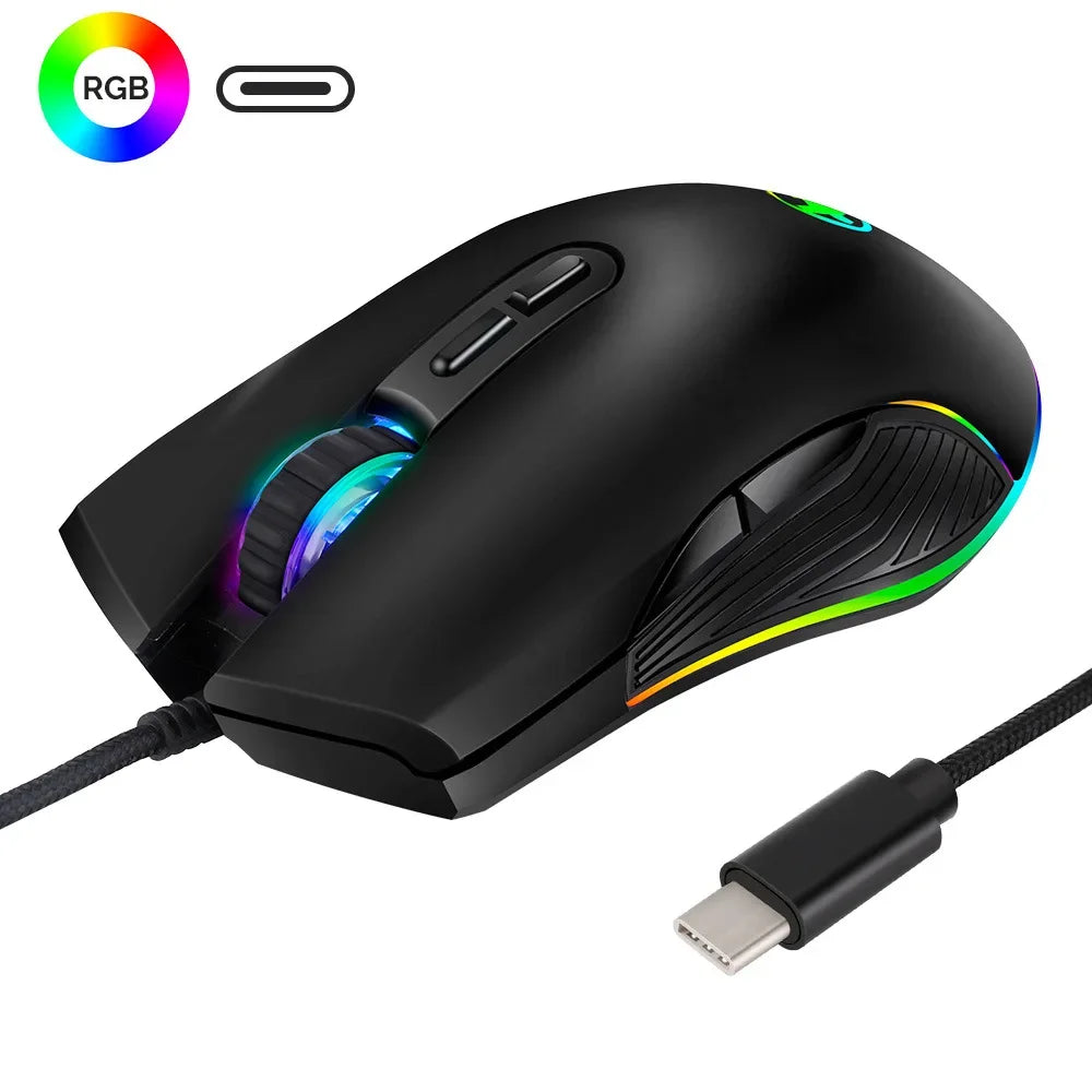 USB Type-C Wired Gaming Mouse RGB with 3200 DPI, Ergonomic Optical Gaming Mouse for MacBook Pro, Windows PC, Chromebook & USB-C Devices
