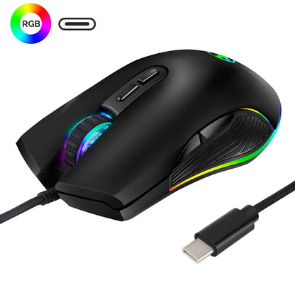 USB Type-C Wired Gaming Mouse RGB with 3200 DPI, Ergonomic Optical Gaming Mouse for MacBook Pro, Windows PC, Chromebook & USB-C Devices