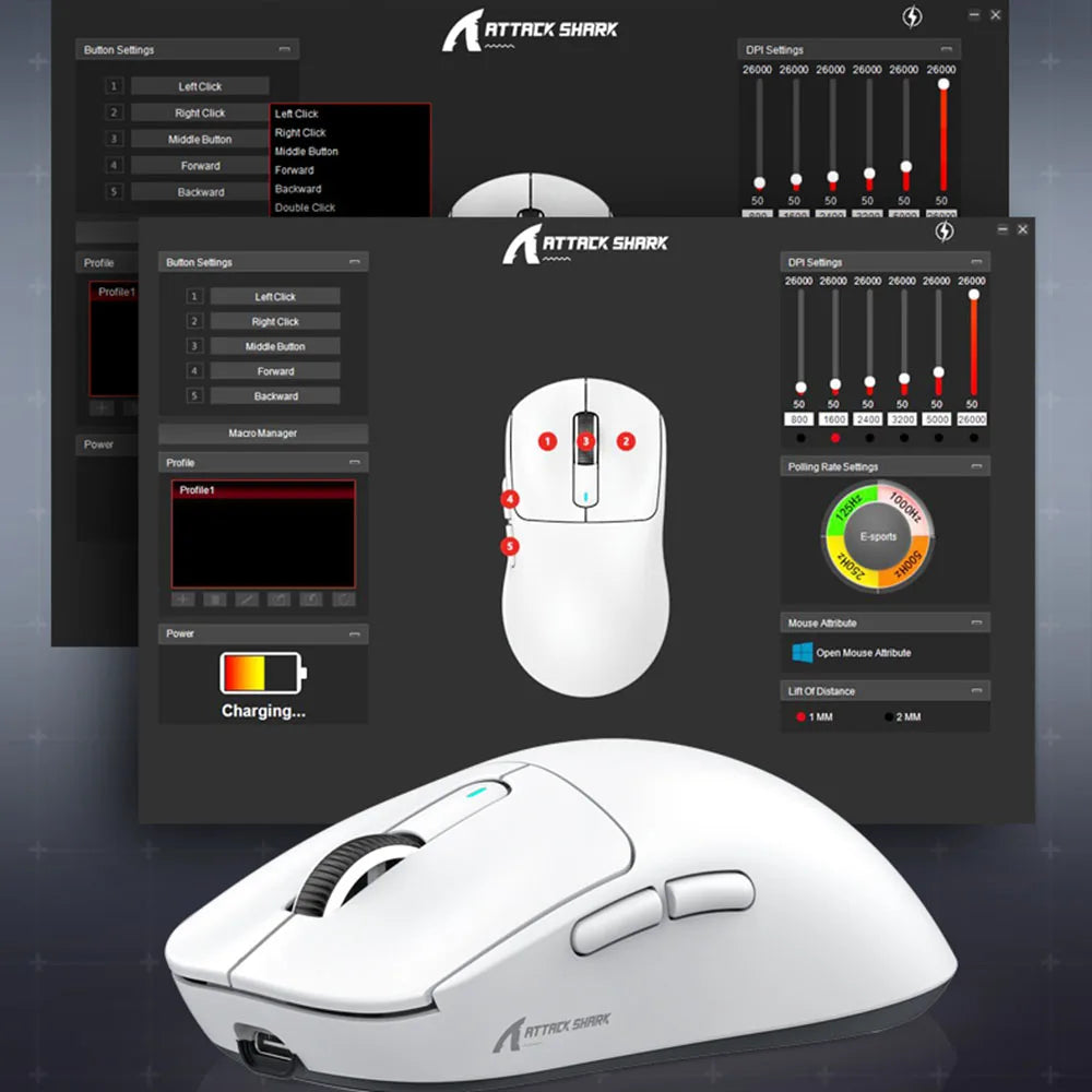 Bezdrôtová herná myš X3 ATTACK SHARK, červená farba, 4K odozva, Bluetooth trojrežimové pripojenie, PAW3395, makro Bluetooth herná myš