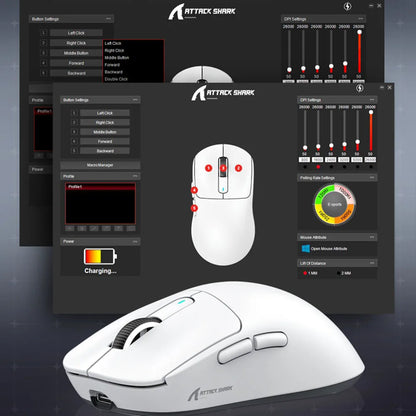 Bezdrôtová herná myš X3 ATTACK SHARK, červená farba, 4K odozva, Bluetooth trojrežimové pripojenie, PAW3395, makro Bluetooth herná myš