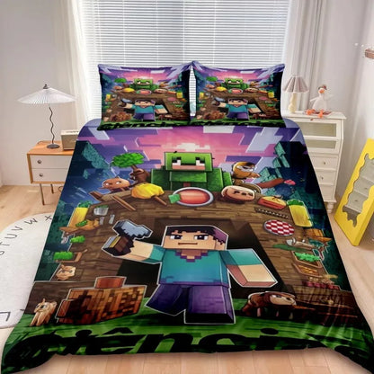 Kids Minecraft 2/3pcs Duvet Cover Set Game My World Bedding Set Comforter Cover Boys Kids for Bedroom Decor Gifts