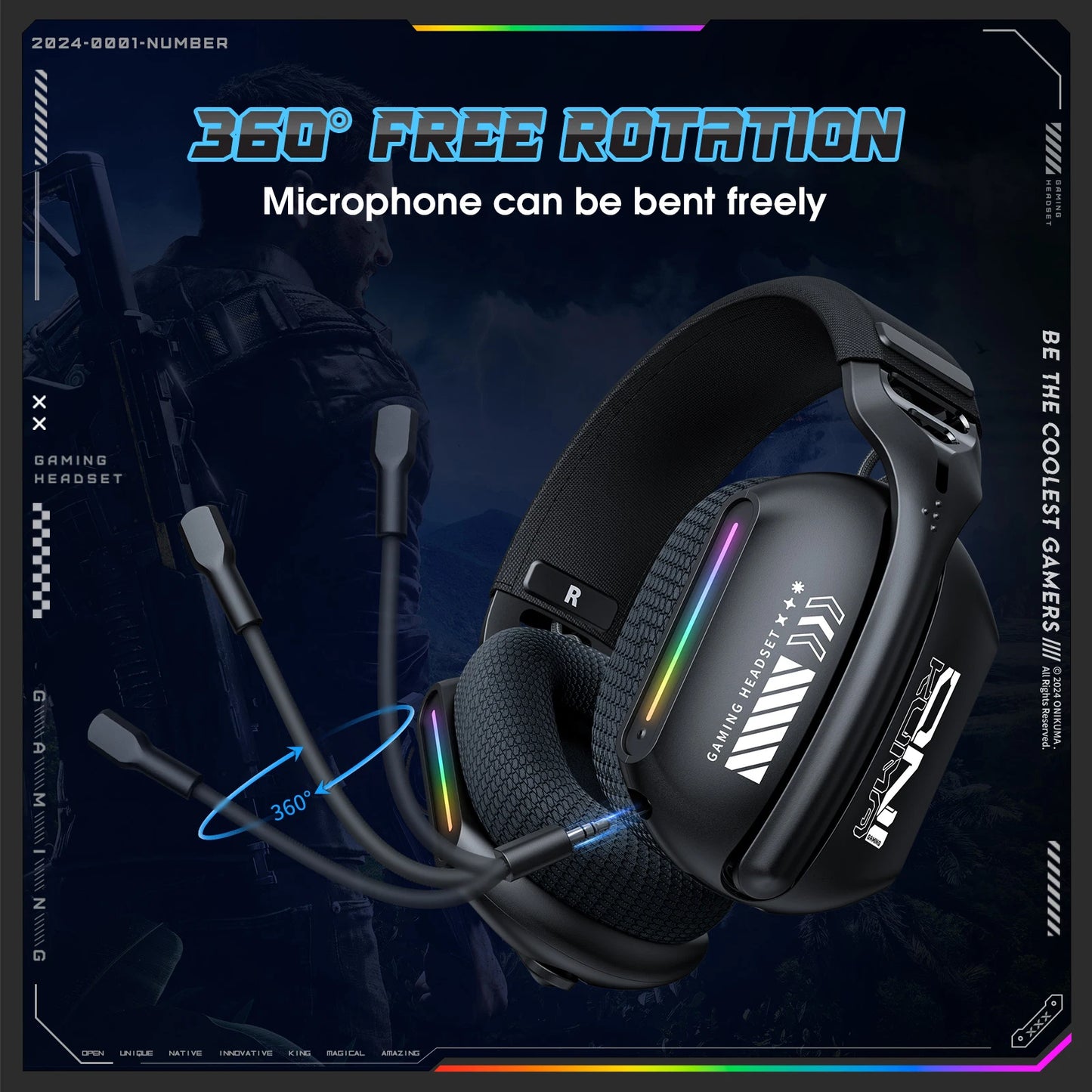 ONIKUMA GT808 Wireless Gaming Headset 2.4G/Bluetooth/Wired 3-Mode Over-Ear Gaming Headphones with Noise Cancelling Mic for PC PS4 PS5