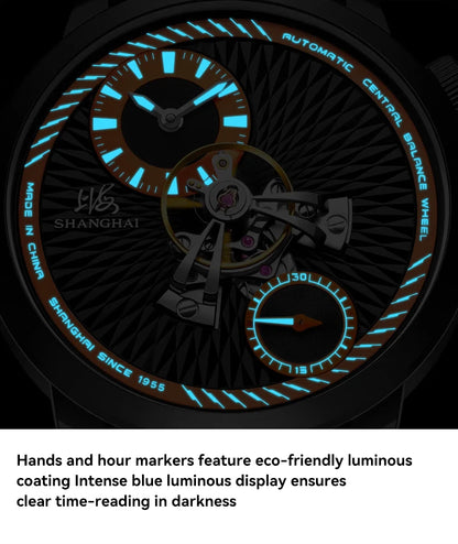 Shanghai Watch Sky Dome Men's Automatic Watches 42mm Center Flywheel Mechanical Wristwatch 5Bar Waterproof Watches Reloje S2101