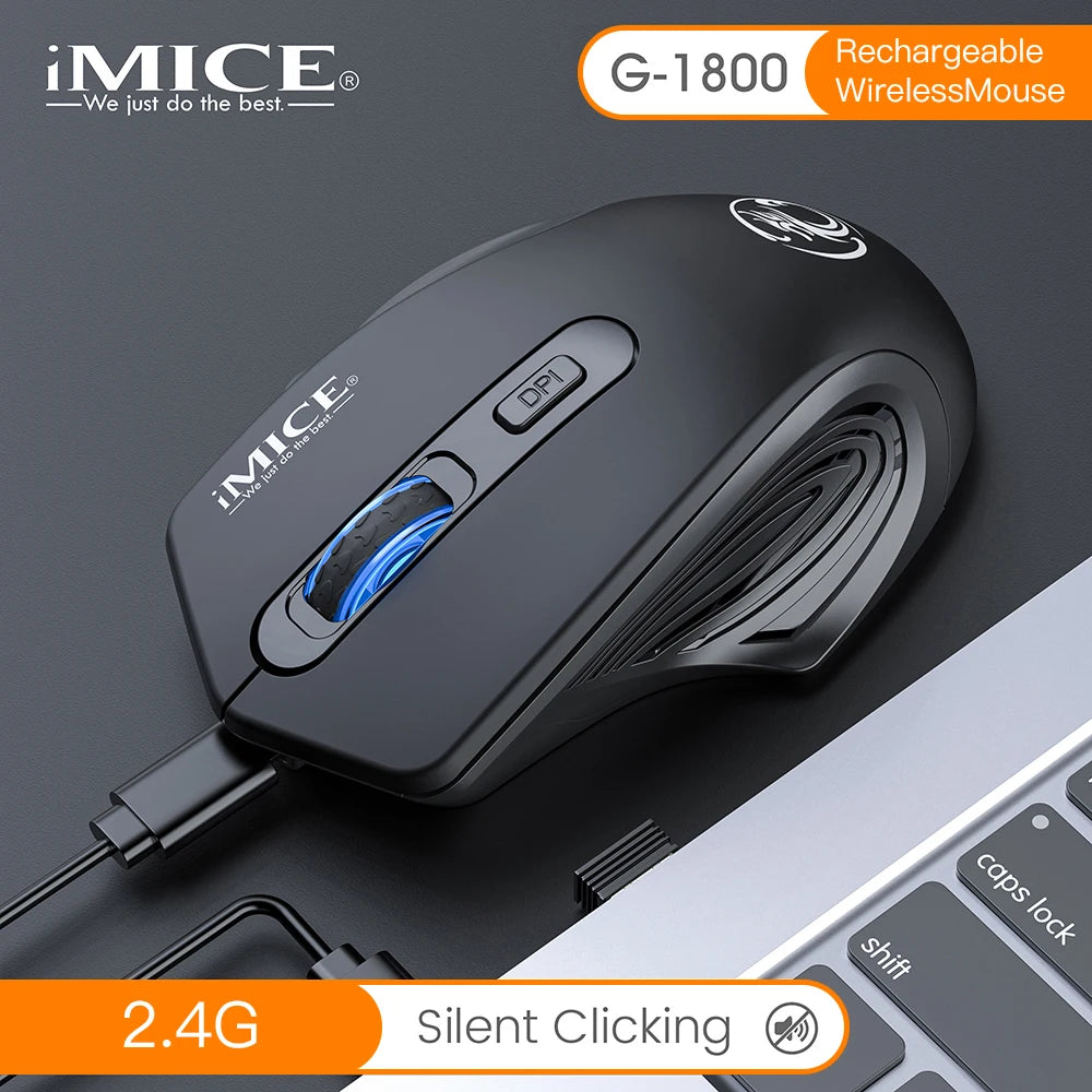 iMice Silent Rechargeable Wireless Mouse 2.4GHz, 1600 DPI Adjustable Wireless Mouse for PC, Laptop & Office, Quiet Click Ergonomic Computer Mouse