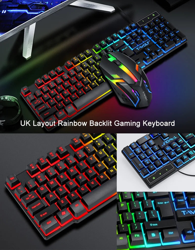 Spanish Keyboard with Ñ Russian Keyboard ISO 100% Layout 104 Keys Spanish Russian Gaming Keyboard Mouse Kit Backlight Wired T20