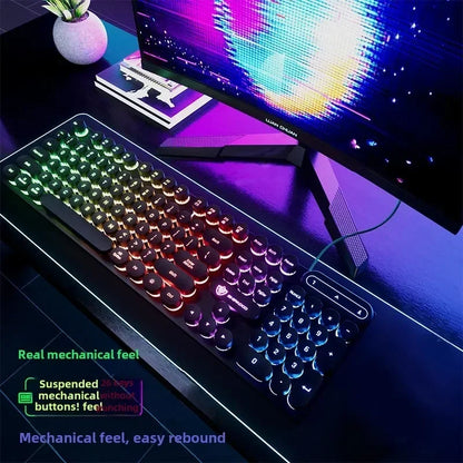 Mechanical Gaming Keyboard USB Wired 104-Key Gaming Keyboard for PC, Laptop & Desktop, Steampunk English Keyboard for Gaming, Office & Typing