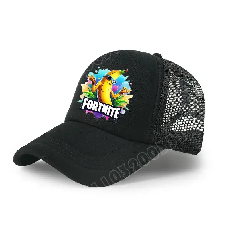 Детска бейзболна шапка Fortnite с принт в анимационен игрови стил, лятна дишаща мрежеста шапка с регулируема козирка, подарък за детски рожден ден