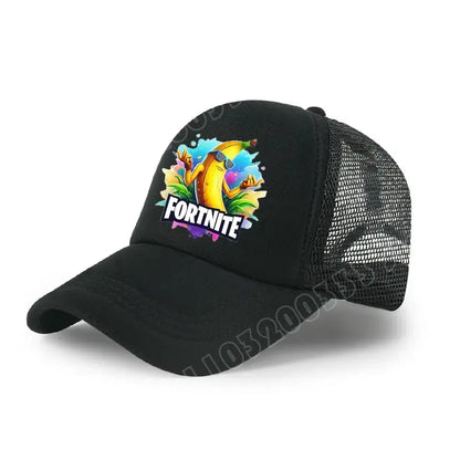 Детска бейзболна шапка Fortnite с принт в анимационен игрови стил, лятна дишаща мрежеста шапка с регулируема козирка, подарък за детски рожден ден