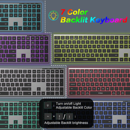 Jomaa Wireless Bluetooth Keyboard Multi-Device Full Size Wireless Backlight Keyboard with Number Pad,for Windows/PC/Laptop/Phone