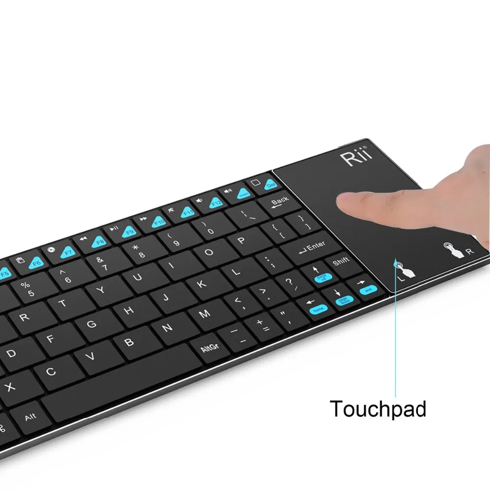 Russische, spanische, englische und französische kabellose Tastatur Rii K12+/i12+ Mini-Tastatur mit Touchpad-Maus für Android, Laptop, PC und TV-Box