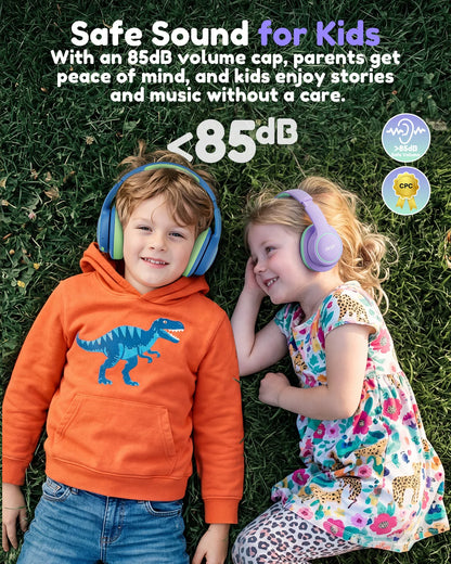 Acer Kids Bluetooth 6.0 Headphones with Mic, 75H Playtime, 85dBA Safe Volume Over-Ear Wireless Headphones, USB-C Fast Charging for iPad, Tablet & School