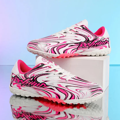 Chaussures de football pour hommes de haute qualité, sans lacets, couleur rose, modèle à enfiler, crampons antidérapants, chaussures de football pour garçons, modèles TF/FG pour l'entraînement, chaussures de football p