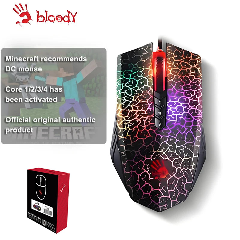 A4TECH A70 Bloody Light Strike Gaming Mouse, 6200 DPI Wired Gaming Mouse with 6 Sniper Modes, Optical Gaming Mouse for FPS & Esports