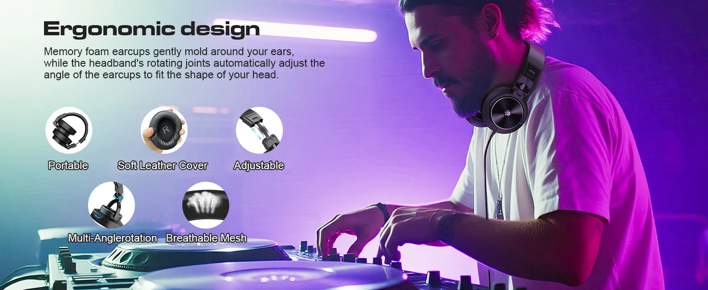 PUPGSIS Studio Headphones Professional DJ Wired Headphones 40kHz Hi-Res Stereo Recording Monitor Headset with 50mm Driver