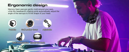 PUPGSIS Studio Headphones Professional DJ Wired Headphones 40kHz Hi-Res Stereo Recording Monitor Headset with 50mm Driver
