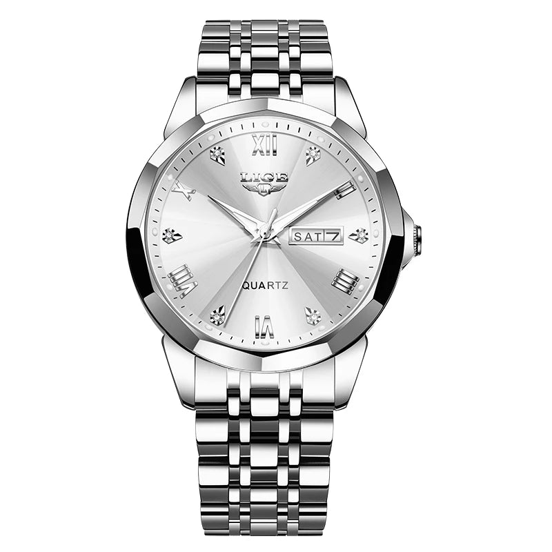 Relógio de pulso de quartzo para mulher LIGE – Elegante e luxuoso, com indicação da data e do dia da semana – Relógio simples e à prova de água, ideal como presente para mulher