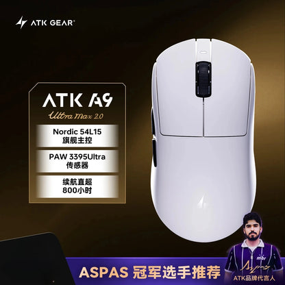 ATK Dragonfly A9 Wireless Gaming Mouse, PAW3950 Sensor, Tri-Mode Bluetooth Mouse, 30,000 DPI, 8KHz Polling Rate, Lightweight Ergonomic Esports Mouse