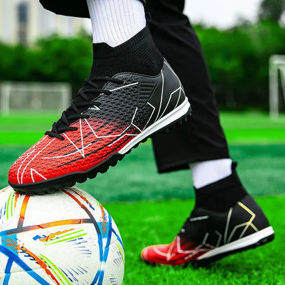 New Professional High-Top Football Shoes Artificial Grass Leather Youth Students Training Soccer Shoes for Men and Women Sports