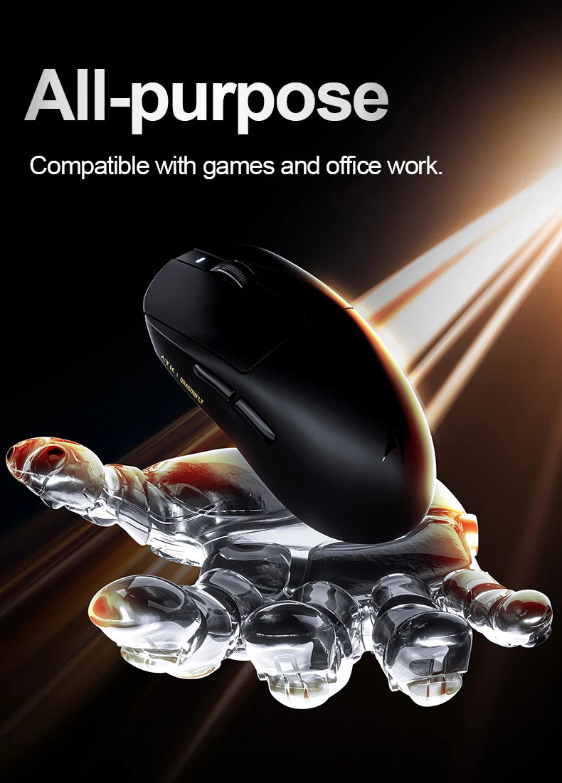 ATK Dragonfly A9 Ultra Wireless Gaming Mouse, Ultra-Lightweight Tri-Mode Ergonomic Gaming Mouse with Dual 8K Polling Rate, PAW3395/3950 Sensor