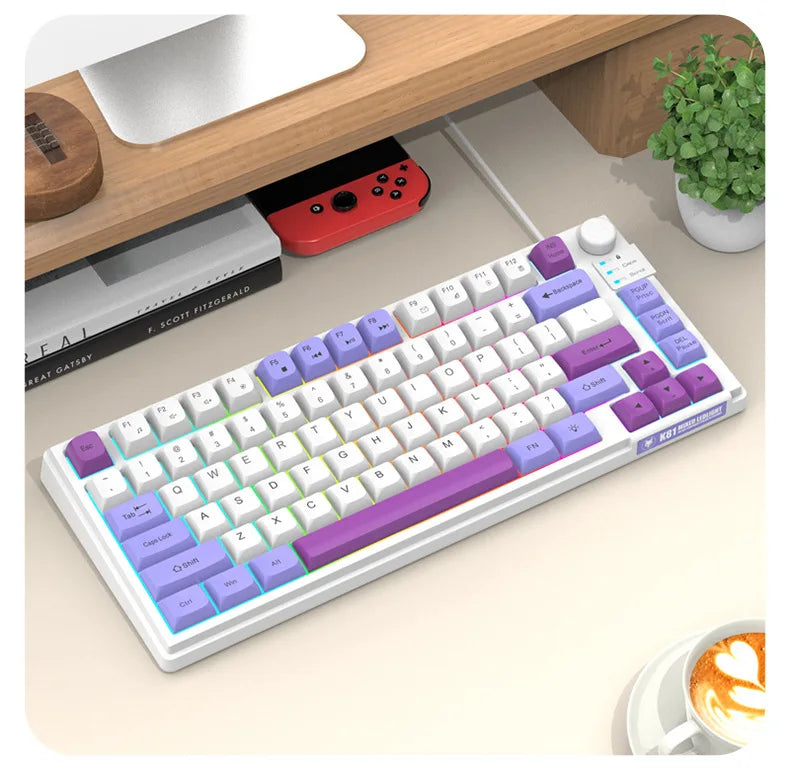 K81 Gaming Keyboard 81-Key 80% Wired RGB Gaming Keyboard with Volume Knob, Ergonomic USB Gaming Keyboard for PC, Laptop, Mac & Multi-Language Layouts