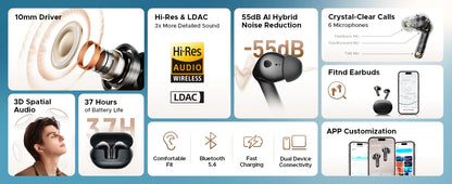 SOUNDPEATS Air5 Pro Wireless Earbuds Bluetooth 5.4 with 55dB Adaptive ANC, Hi-Res LDAC, aptX Lossless Audio & 6 AI ENC Microphones