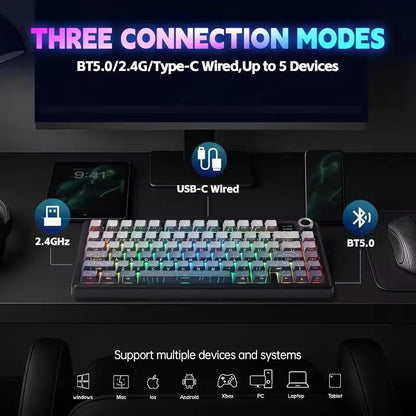 AULA F75/F75 MAX Gaming Mechanical Keyboard 2.4G Wireless/BT/Wired Keyboard 75% 81 Key Hot-Swap RGB Contour Line Office Keyboard