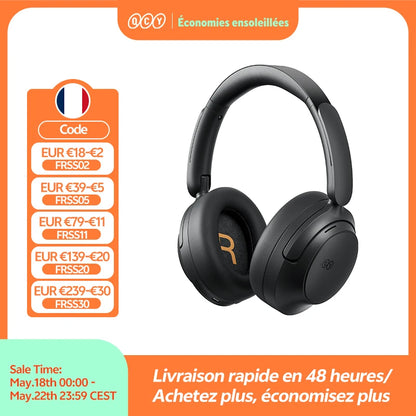 QCY H3S -56dB ANC adaptativa Auriculares Bluetooth 6.0 circumaurales – Auriculares inalámbricos Hi-Res LDAC, batería de 102H, sonido espacial con doble transductor