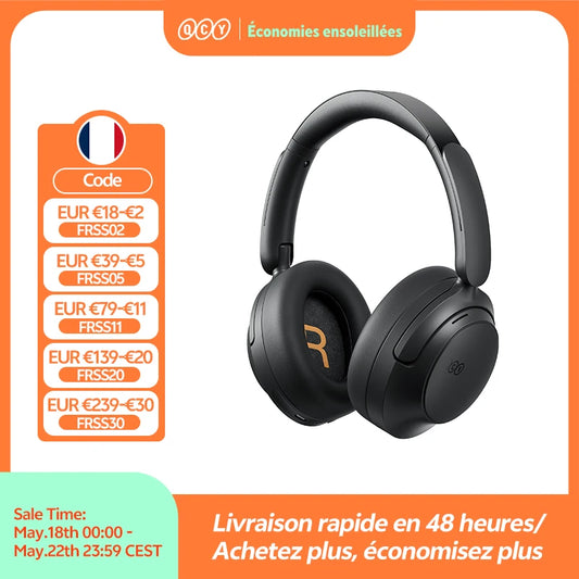 QCY H3S -56dB ANC adaptativa Auriculares Bluetooth 6.0 circumaurales – Auriculares inalámbricos Hi-Res LDAC, batería de 102H, sonido espacial con doble transductor