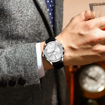 Montre homme tendance POEDAGAR, bracelet en cuir, date et semaine, montre à quartz de luxe, étanche, lumineuse, style business décontracté.