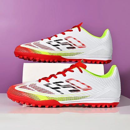 Chaussures de football pour hommes, modèle TF, avec crampons en caoutchouc absorbant les chocs, baskets en PU respirantes pour l'entraînement sur gazon.