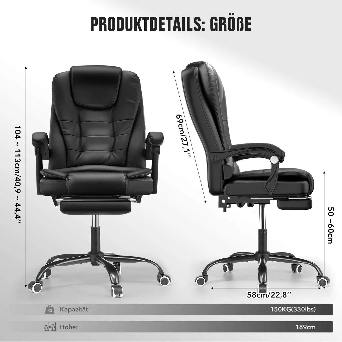 Ergonomic Office Chair with Massage Function, Executive Desk Chair with Footrest, Adjustable Headrest, Lumbar Support & Armrests