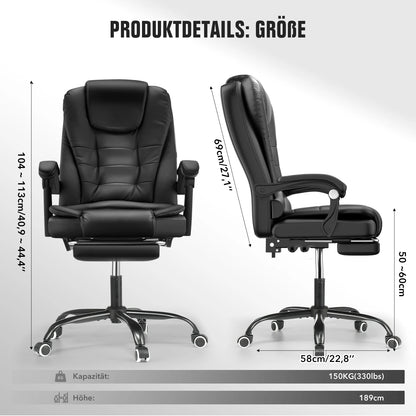 Ergonomic Office Chair with Massage Function, Executive Desk Chair with Footrest, Adjustable Headrest, Lumbar Support & Armrests