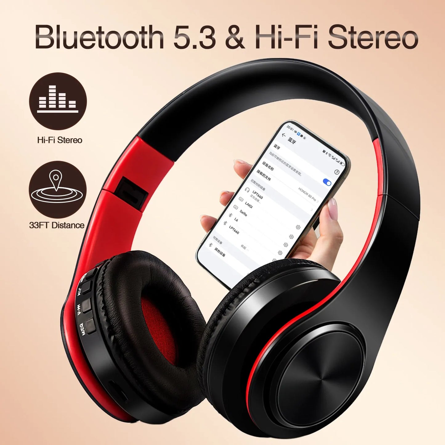 CATASSU Bluetooth 5.3 Wireless Headphones Over Ear Stereo Headset with Mic, Soft Leather Earmuffs, HiFi Sound for PC, Phone, TV & Laptop