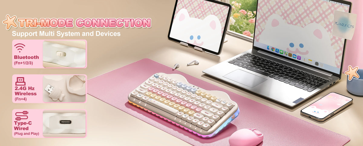 YUNZII C75 Wireless Mechanical Keyboard, 75% Creamy Hot Swap Custom RGB Keyboard, Gasket Cute Cake Design, for Win/Mac/Gaming