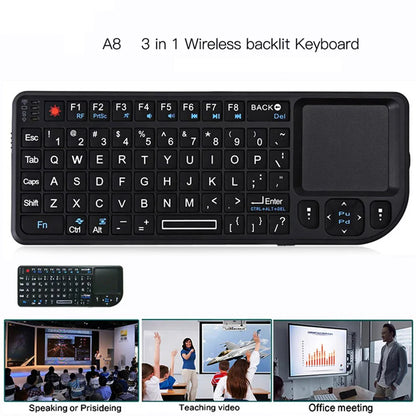 A8 Mini Wireless Keyboard 2.4G 7 Color Backlit 3 in1 Handheld Keyboard with Touchpad Air Mouse for Android TV Box PC Tablet