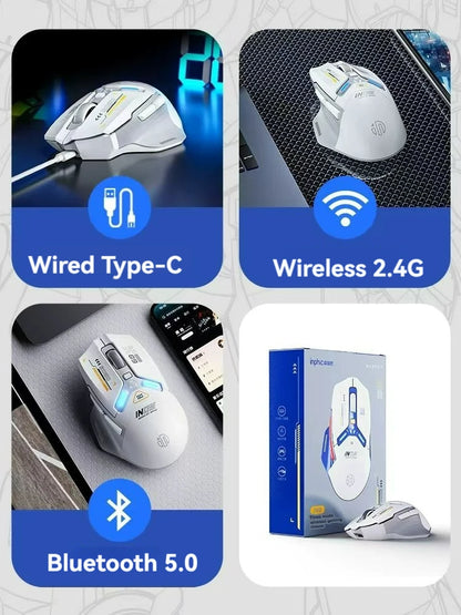 Tri-Mode Wireless Bluetooth Gaming Mouse 10000 DPI RGB Rechargeable Gaming Mouse with 2.4GHz, Bluetooth 5.0 & Wired Connection for PC, Laptop & Mac