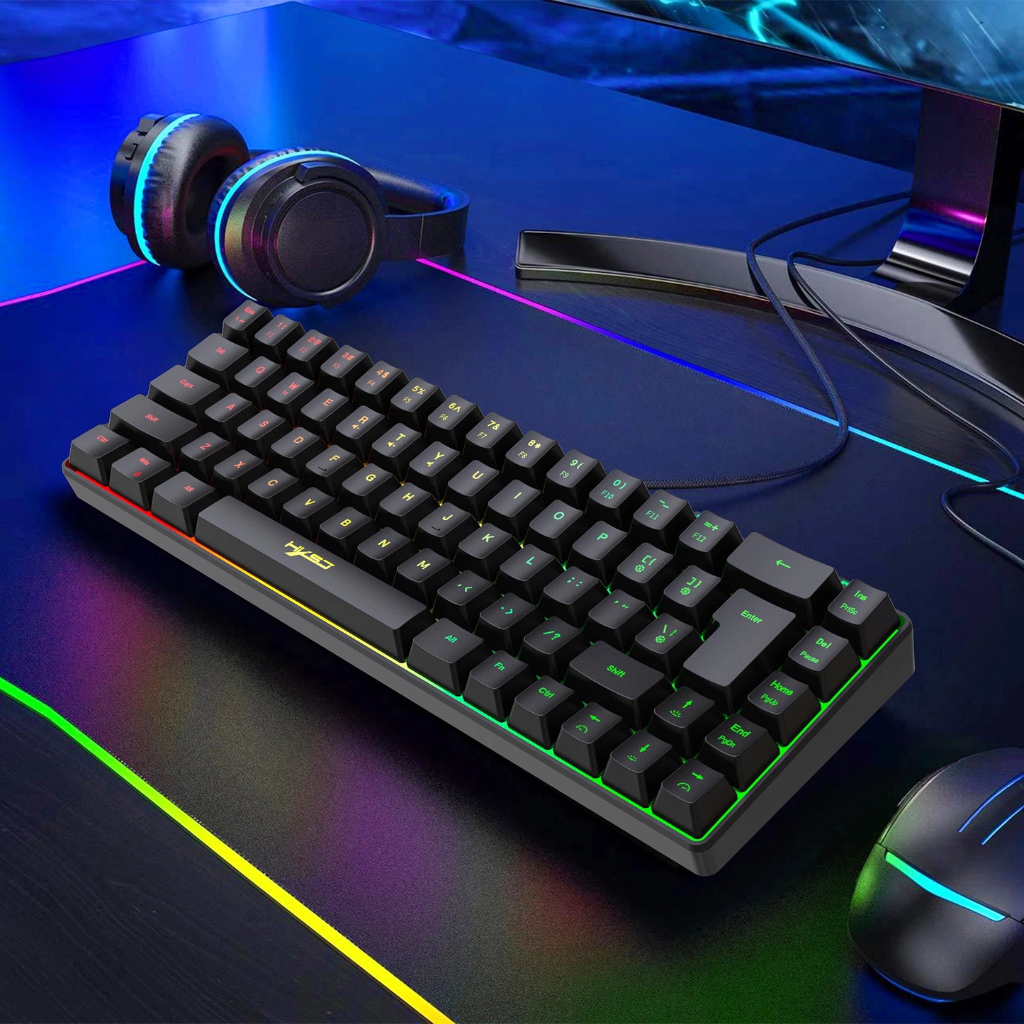 60% Percent Gaming Keyboard, Ergonomic Small Mini membrane Keyboard Compact RGB Backlit Keyboard for Windows, PC, Laptop, Gaming