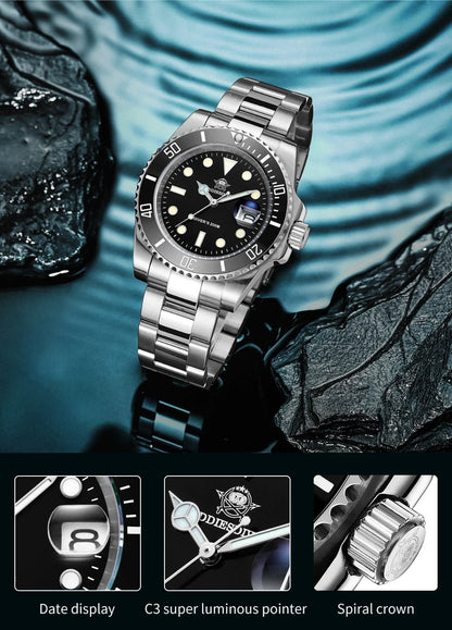 ADDIESDIVE klassische Herrenuhr mit Keramiklünette, 200m wasserdicht, lässige Quarzuhr mit BGW9 blauer Leuchtmasse, Geschenkuhr MY-H3-2