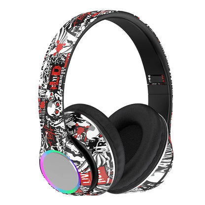 P85 Bluetooth 5.3 Wireless Headphones Over Ear Gaming Headset with Microphone, LED Light Foldable Bluetooth 5.3 Headphones, FM Radio & Noise Cancellation