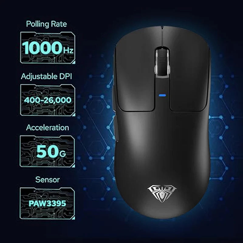 AULA SC680 Wireless Gaming Mouse, Tri-Mode Bluetooth 5.0/2.4G/Wired Gaming Mouse with PAW3395 Sensor, 26000 DPI Super Lightweight Gaming Mouse for PC, Mac & Laptop
