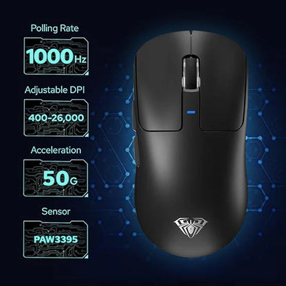 AULA SC680 Wireless Gaming Mouse, Tri-Mode Bluetooth 5.0/2.4G/Wired Gaming Mouse with PAW3395 Sensor, 26000 DPI Super Lightweight Gaming Mouse for PC, Mac & Laptop