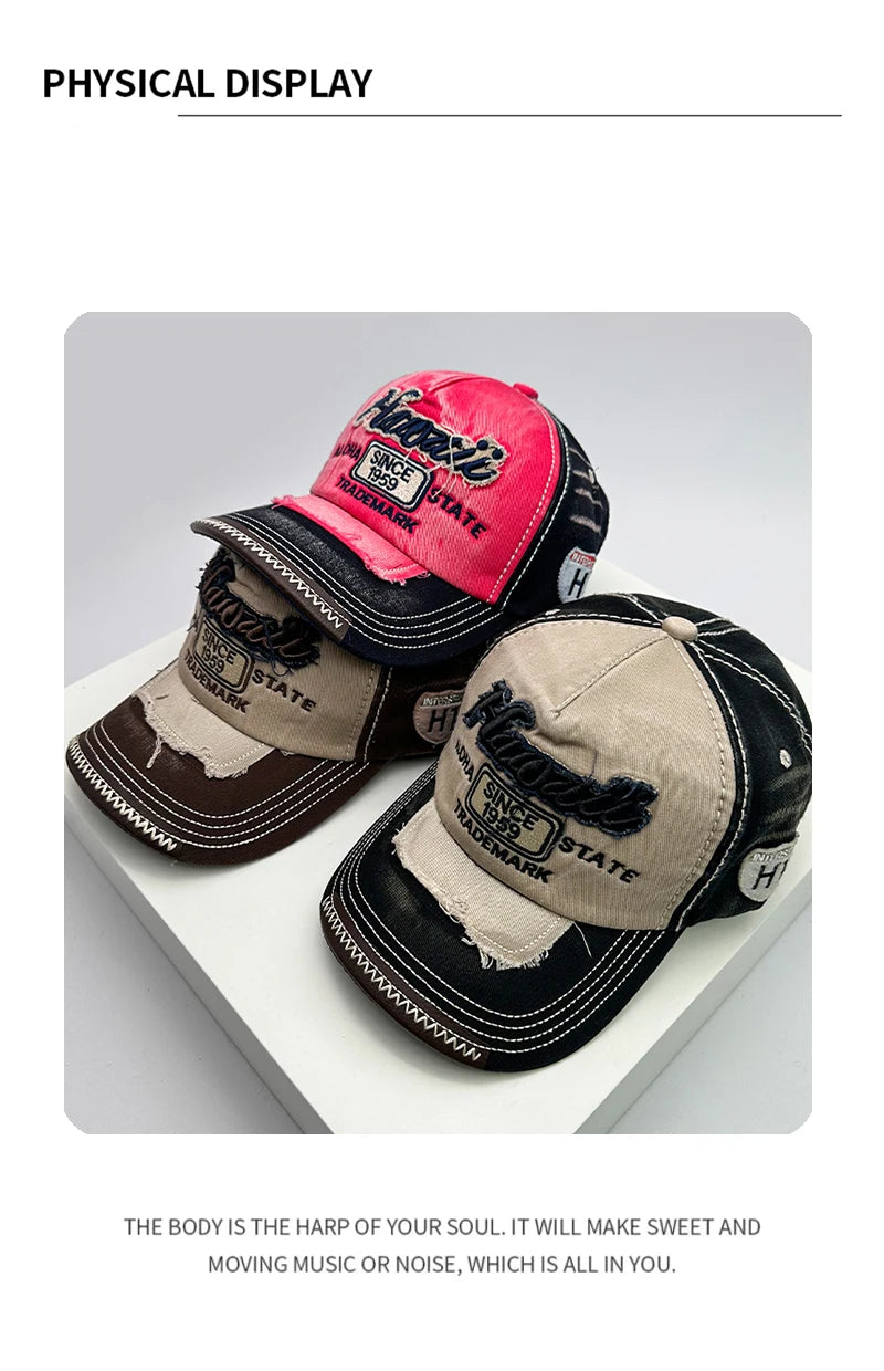 Korean Vintage Washing Men Women Baseball Hats Cotton Snapback Caps Embroidery New Versatile Fashion Letter Leisure Distress